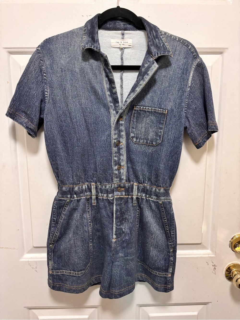 Rag & Bone Miramar Denim Short Sleeve Romper - Blue Size XS
